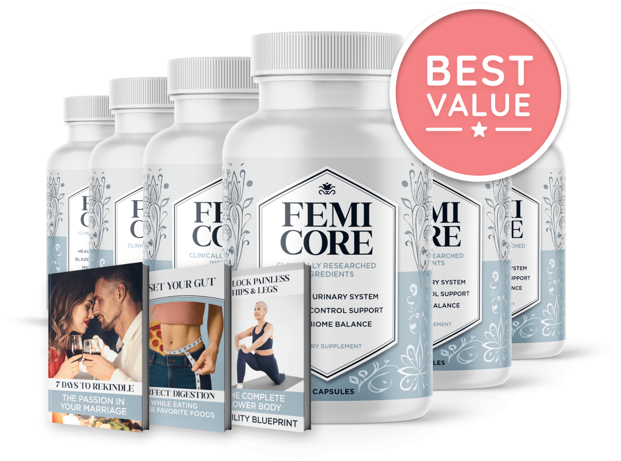 FemiCore six-bottle Best Value package with free bonus guides