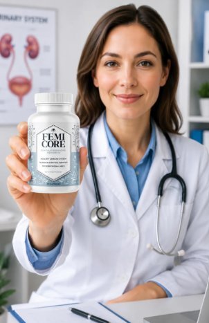 Doctor holding FemiCore supplement bottle
